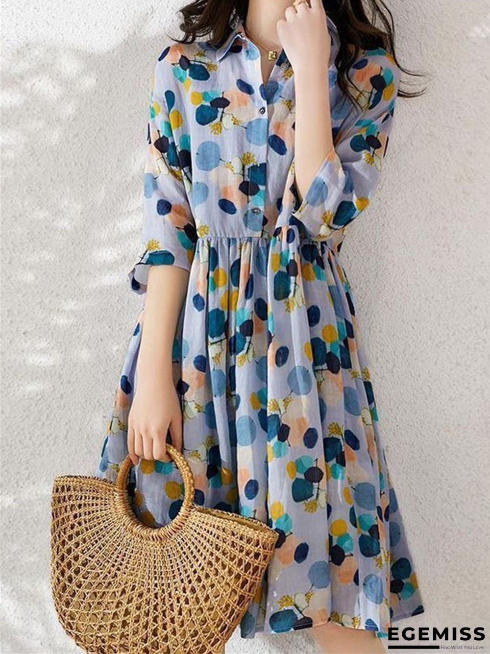 Broken Flower Wave Point Dress Receives Waist To Show Thin In Temperament Long Skirt Shirt | EGEMISS