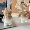 Cute Bear Glass Cup Cartoon Bear Shaped Coffee Mug Beverage Glasses (No Straw)