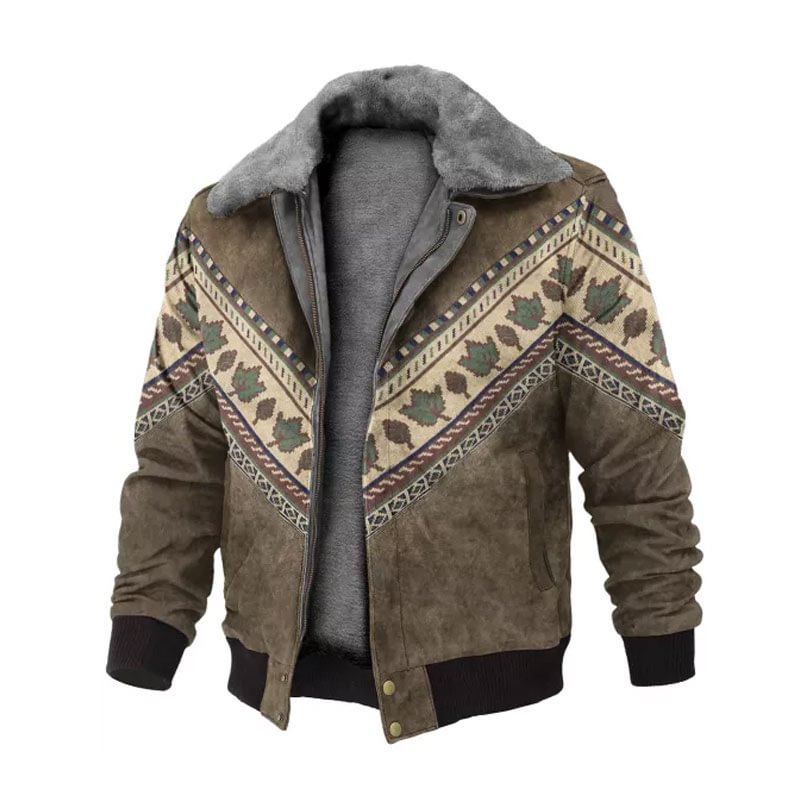 American Retro Western Aztec Navajo Fur Collar Lapel Jacket