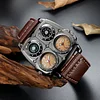  Mens Steampunk Watch Military Big Square Case Design Quartz Dual Time Zone