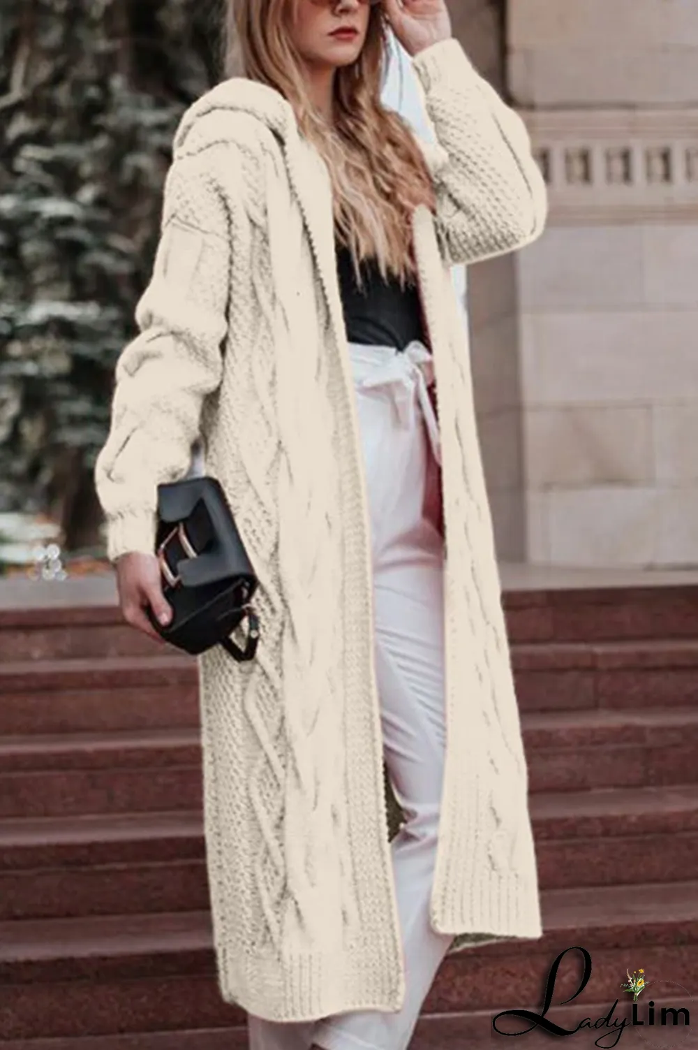 Solid Knit Hooded Sweater Cardigan