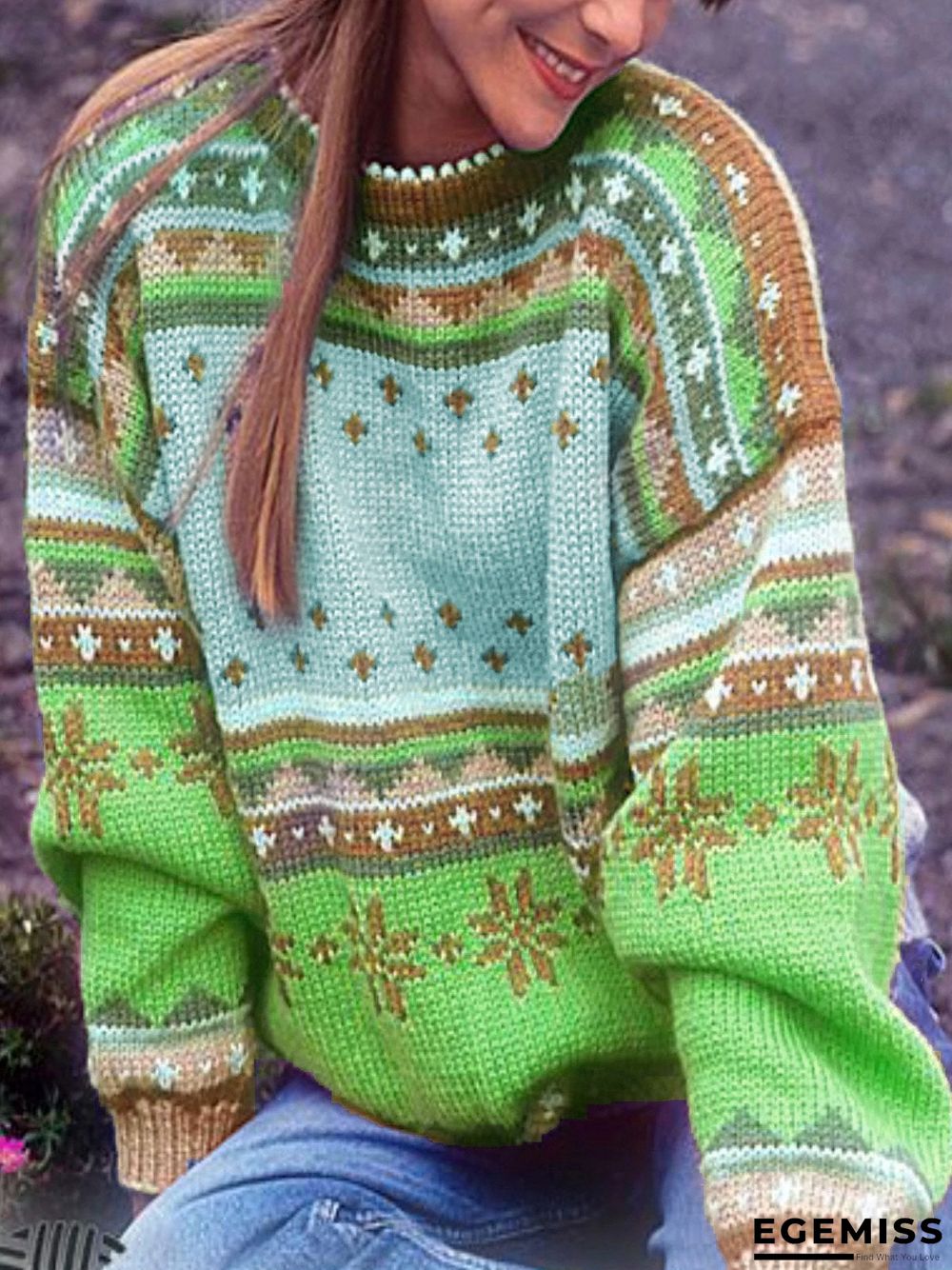 Casual Long Sleeve Round Neck Plus Size Sweater | EGEMISS