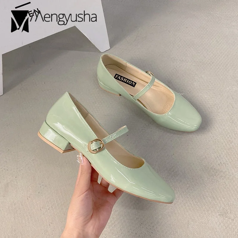 Vintage Square toe buckle band mary janes women loafers flat shoes woman ballerina slip on shallow solid low heels moccasins2020