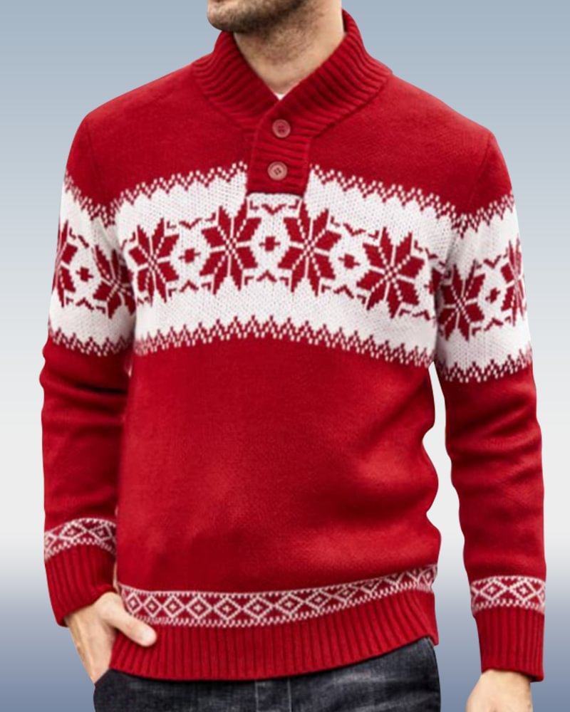 Men's Christmas Red Jacquard Knit Sweater