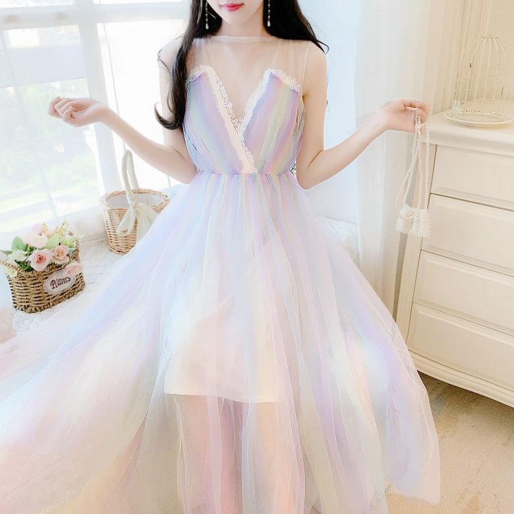 Rainbow Gauze Sleeveless Dress SP15129