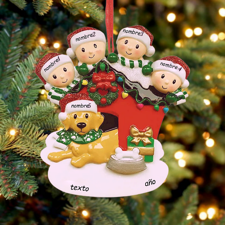 Navidad-Muñecos Ornamentos Navideños 5 Nombres y 1 Año con Texto Personalizados Adorno de Madera