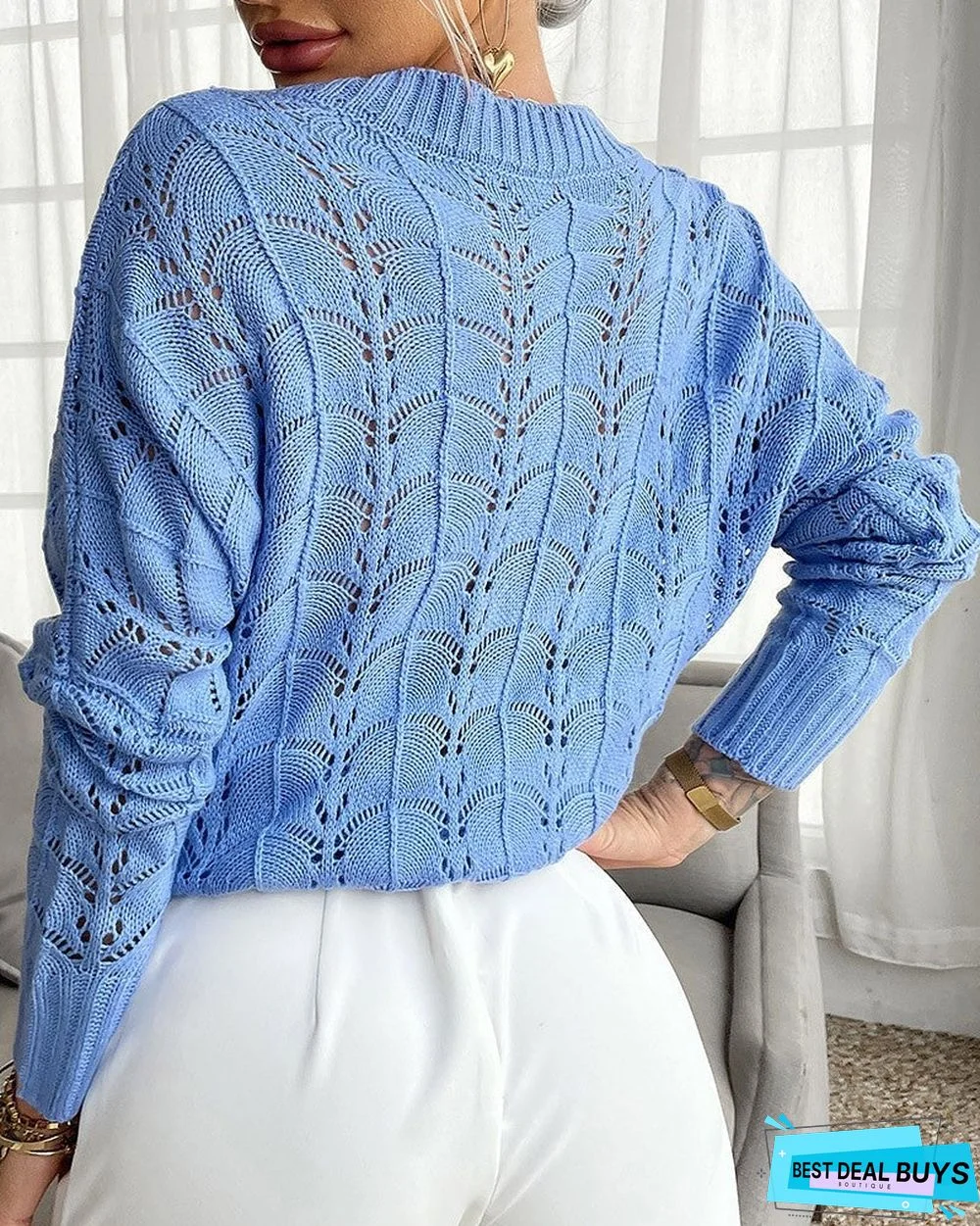 Hollow Out Long Sleeve Casual Knit Sweater