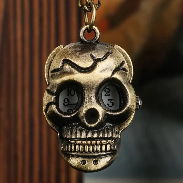 Bronze Little Skull Steampunk Quartz Pocket Watch