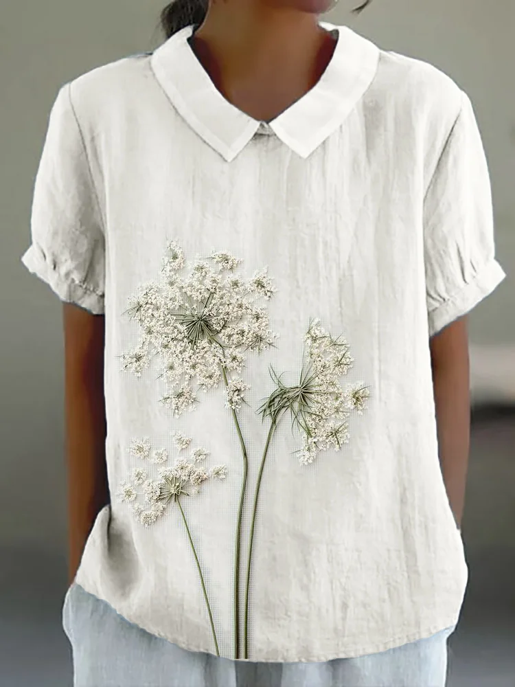 Classy Dandelion 3D Embroidered Linen Blend Tunic