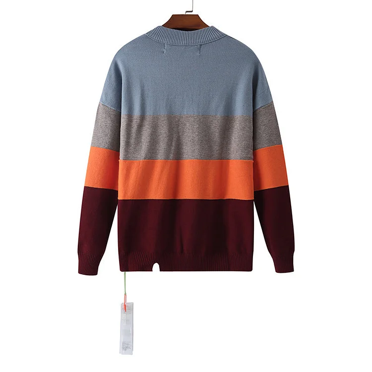 Off White Fleece Sweatshirts Off Autumn and Winter Broken Striped Color Matching Men's and Women's Same Sweater