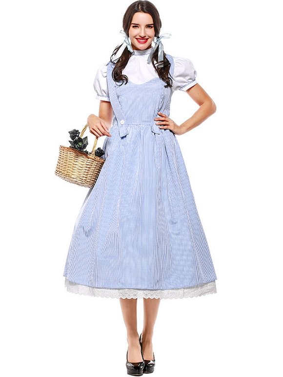 Halloween Costumes Women Wizard Sweet Dress Light Sky Blue Stripes Holidays Costume Novameme