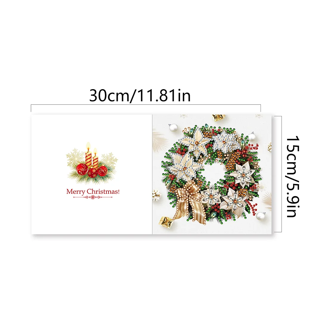 6Pcs Christmas Wreath DIY Diamond Painting Card for Friends Family Gift