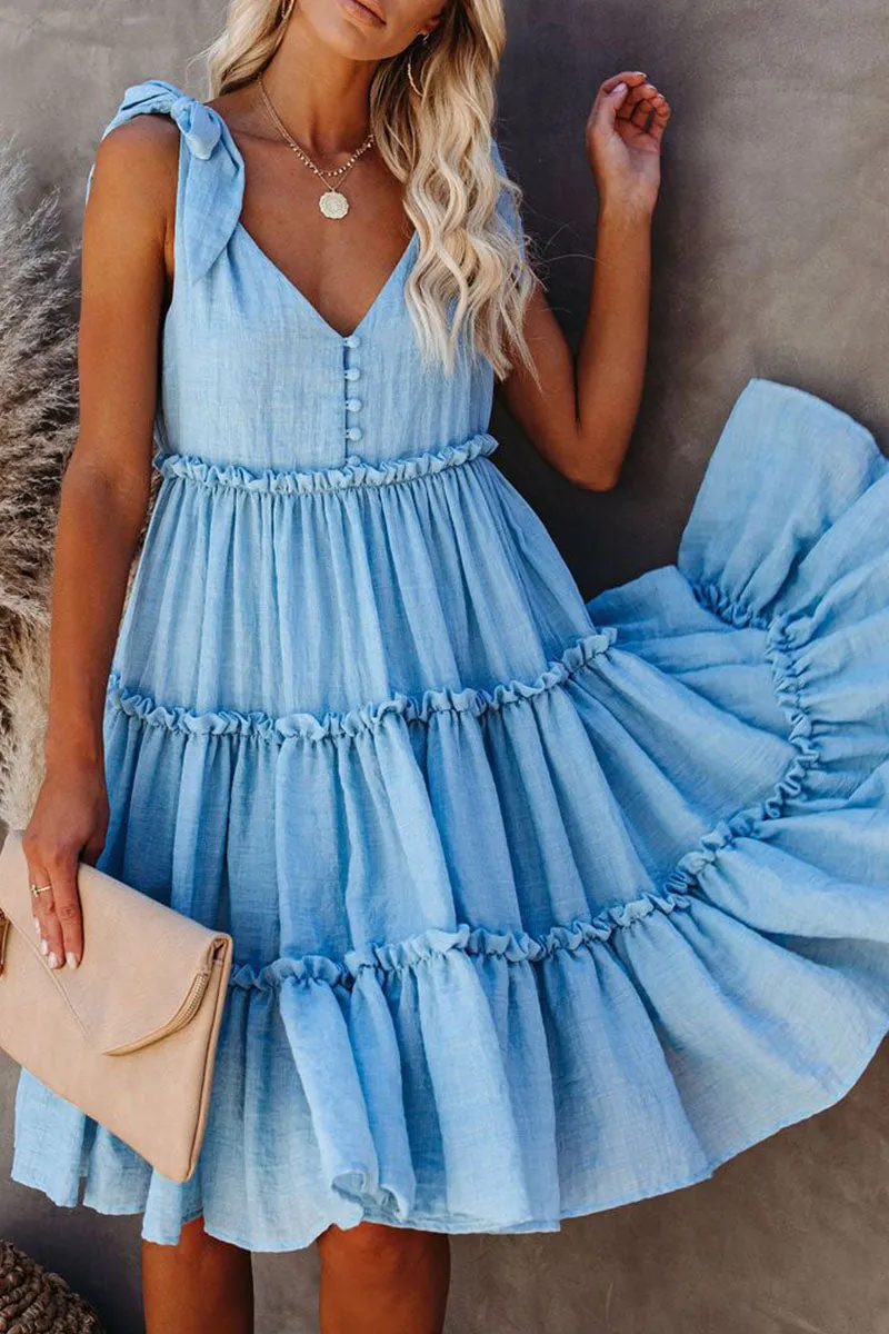 Fashion Casual Solid Split Joint V Neck A Line Dresses