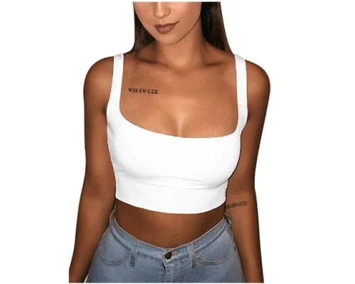 2020 Sexy Women Solid Strappy Tanks Vest Crop Top Summer Sleeveless Slash Neck Tanks Beach Women Sports Tank Tops