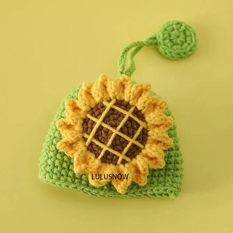 Lulusnow Handmade Green Sunflower Crochet Key Chain Bag Accessories