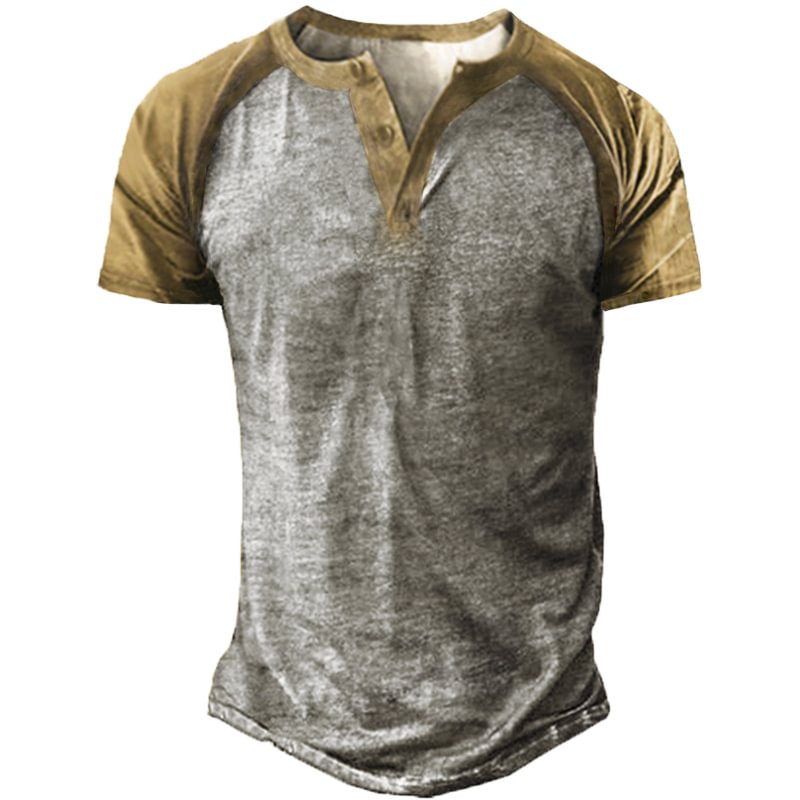 Men's Outdoor Tactical Patchwork Print Henley Shirt
