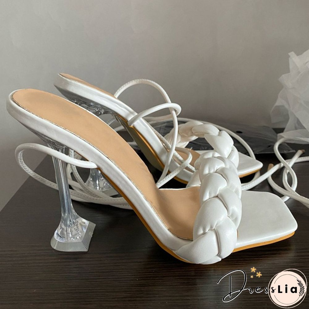 Women Fashion Gladiator Knee High-heels Sandals Summer Shoe Ladies Sexy Casual Open Toe Strappy Stiletto Heel Cutout Multi-strap Sandals Shoes