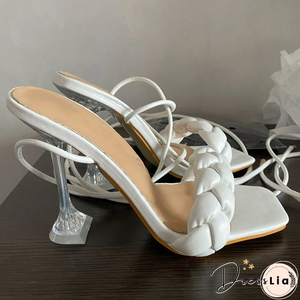 Women Fashion Gladiator Knee High-heels Sandals Summer Shoe Ladies Sexy Casual Open Toe Strappy Stiletto Heel Cutout Multi-strap Sandals Shoes