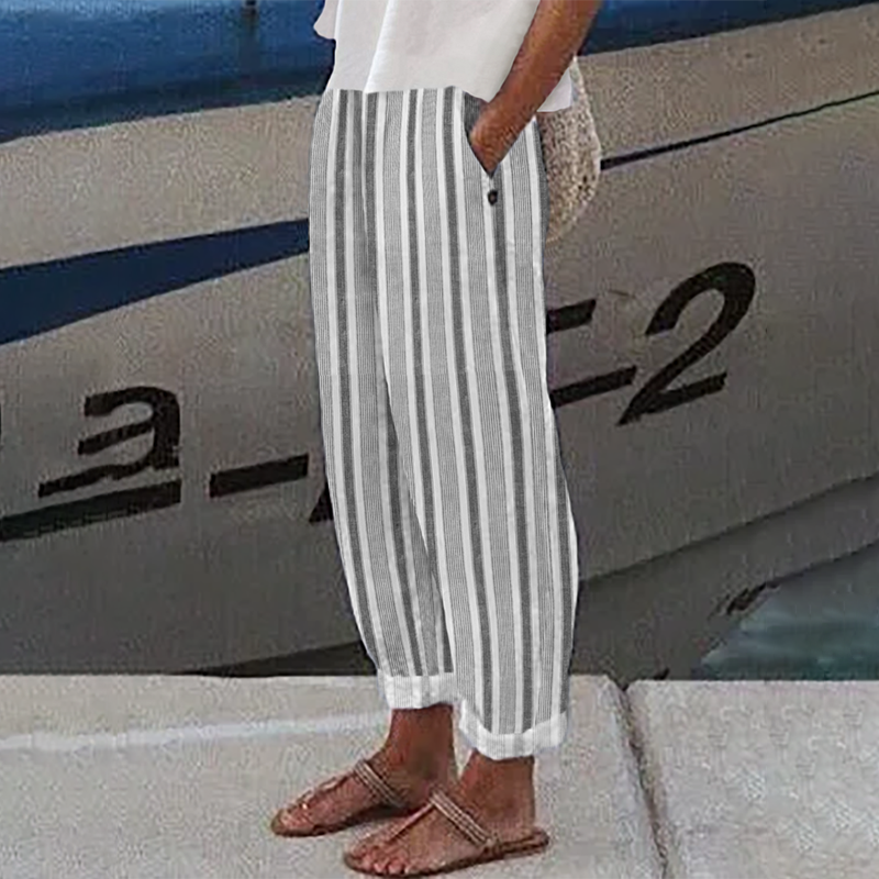 Comstylish Vintage Cotton And Linen Striped Linen Loose Cozy Pants