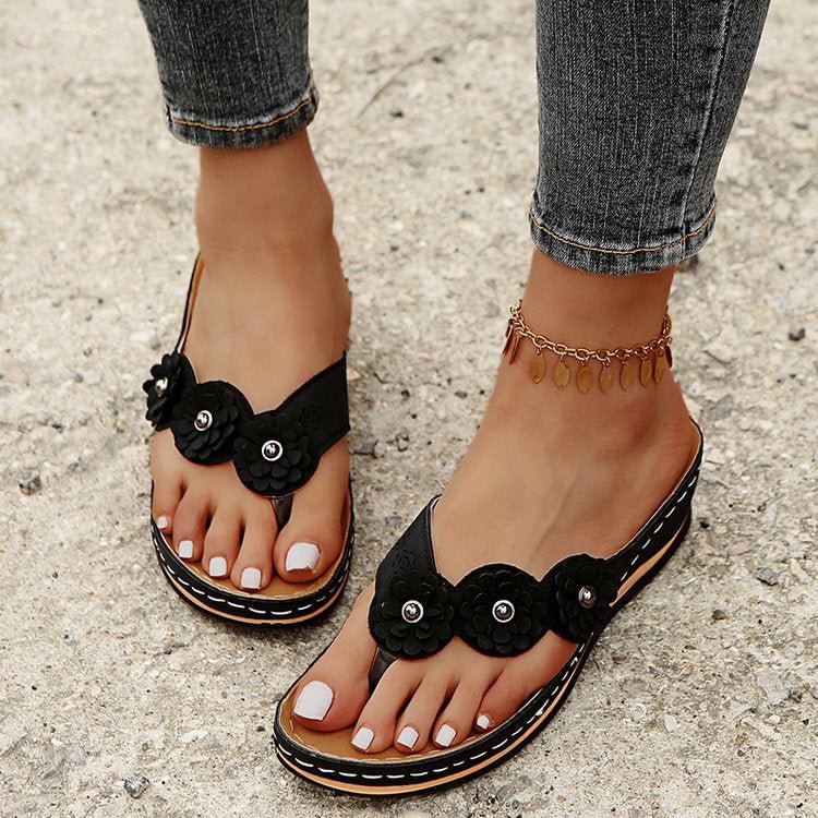Vintage Floral Casual Wedge Flip-Flops