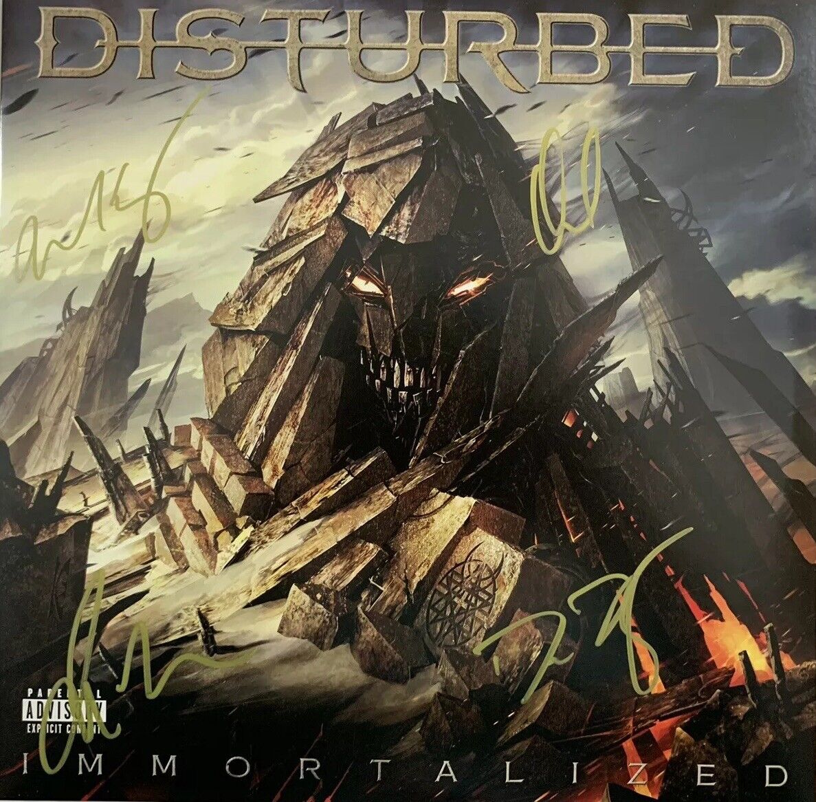 DISTURBED FULL BAND HAND SIGNED IMMORTALIZED VINYL AUTOGRAPHED RARE AUTHENTIC