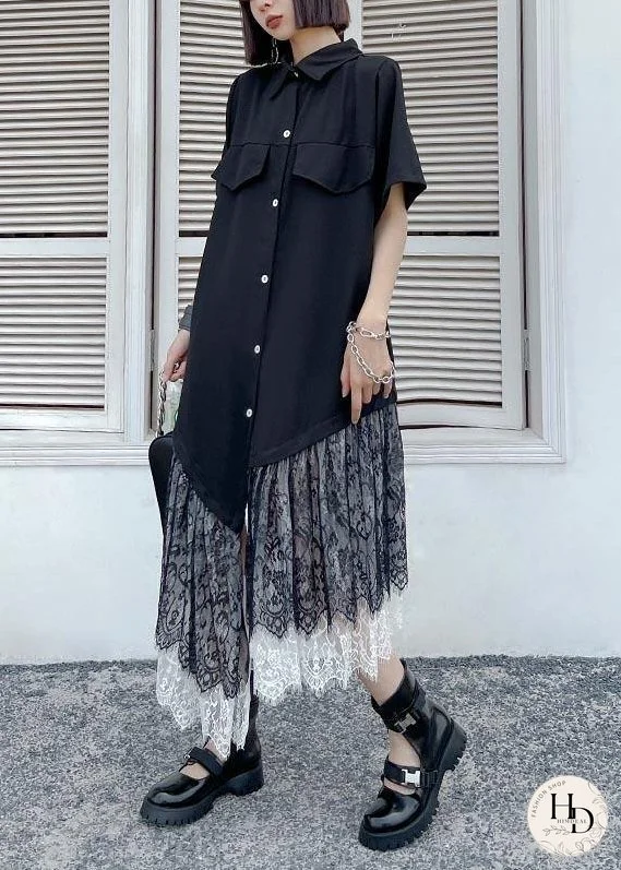 Vintage Black Patchwork Cotton Lace Summer Dresses