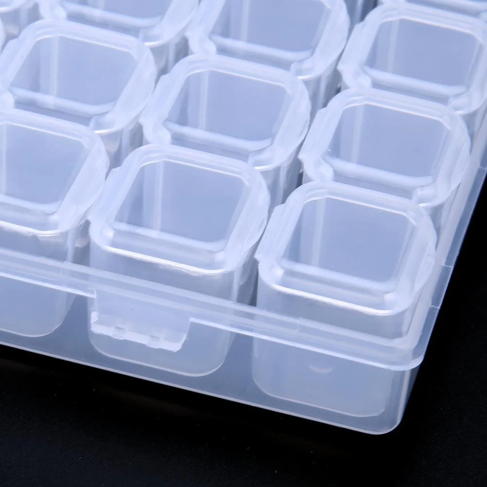 28 Grids Plastic Clear Nail Tools Jewelry Storage Box Case Organizer Beads