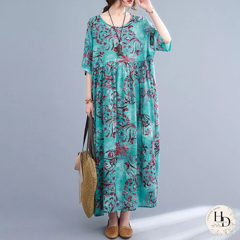 ZANZEA Women Summer Short Sleeved Plus Size Casual Loose Robes Dresses Holiday Long Dress