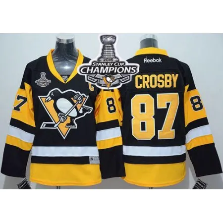 Penguins #87 Sidney Crosby Black 2016 Stanley Cup Champions Stitched Youth NHL Jersey XQSB