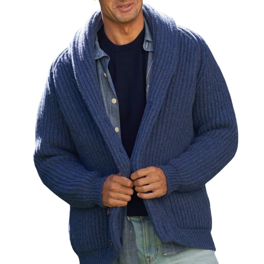 Men's Solid Color Lapel Knitted Cardigan