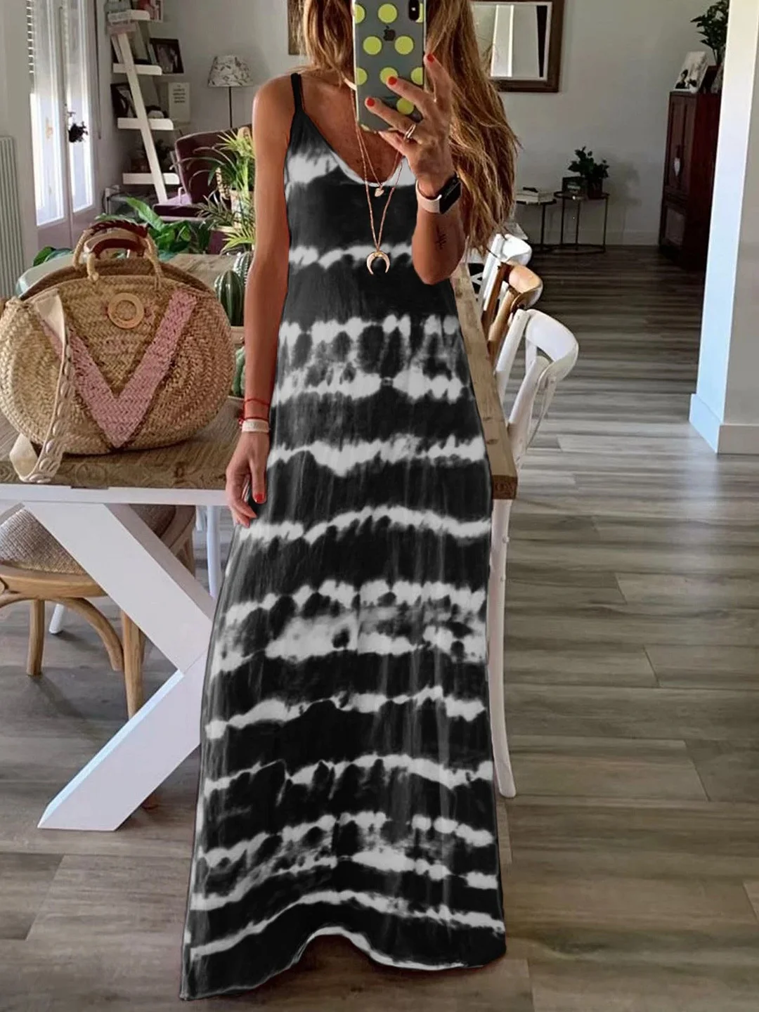 Uveng Neck Stripes Striped Straps Long Dress
