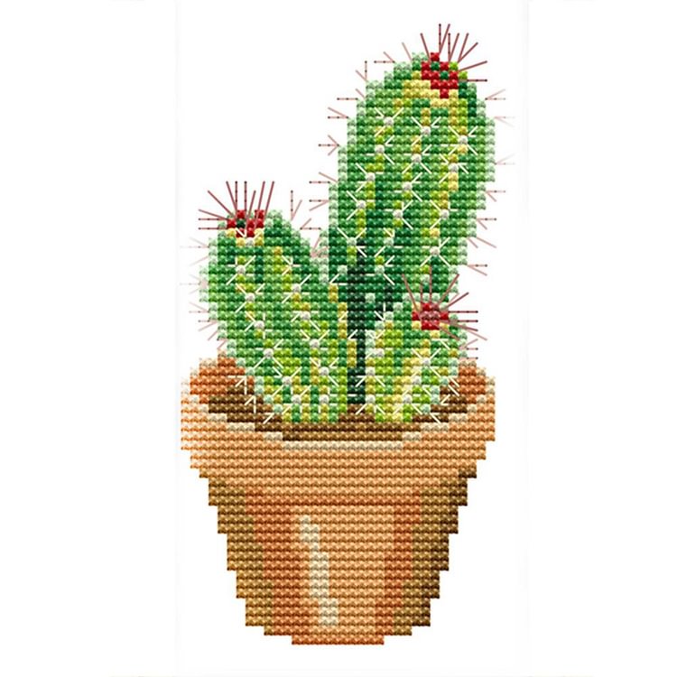 Joy Sunday - Cactus - 14CT 2 Strands Threads Printed Cross Stitch Kit - 10x19cm(Canvas)