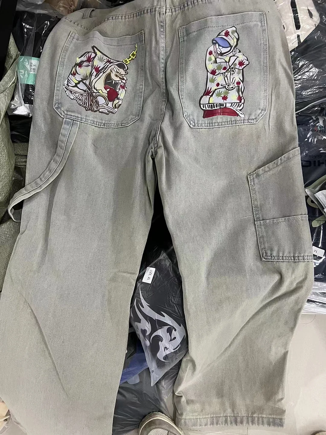 Ueong Trend Hip-Hop Funny Printed Jeans Men's And Women's High Street Fashion Loose Wide-Legged Floor Pants