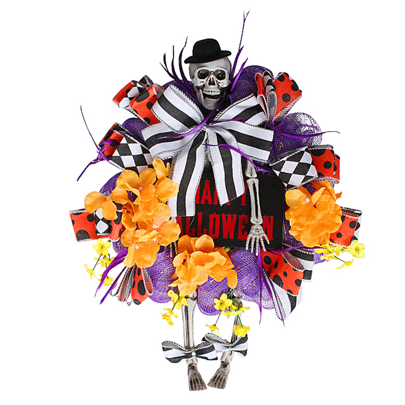 

Halloween Skeleton Wreath Window Door Hang Skull Garland Outdoor Ornament, 501 Original