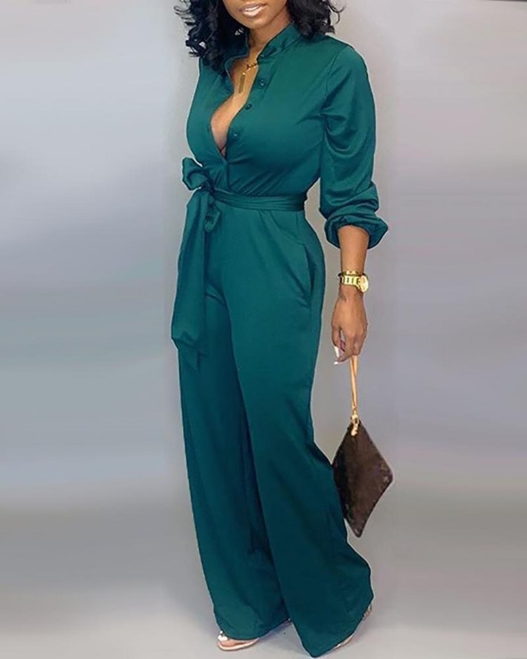 Solid Buttoned Pocket Cargo Jumpsuit