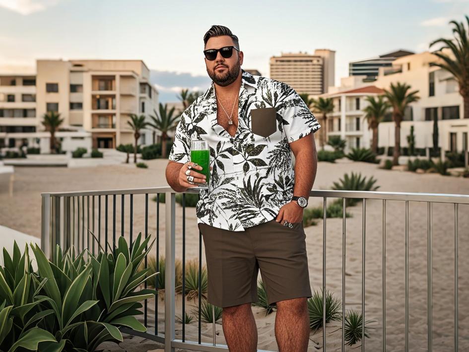 A big man having city tour in shirts matching set