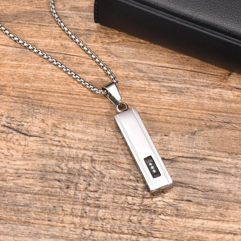 Minimalist Streetwear Square 201 Stainless Steel Inlay Zircon Men’s Pendant Necklace