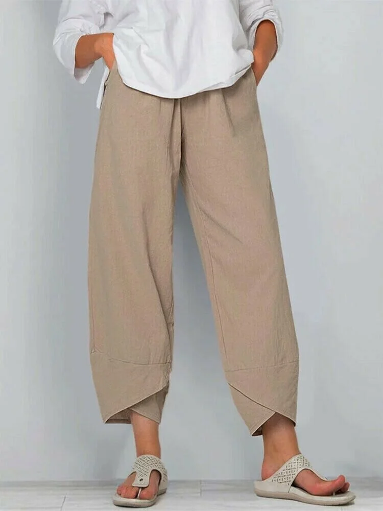 Pantaloni Vintage Asimmetrici da Donna con Vita Elasticizzata e Tasche