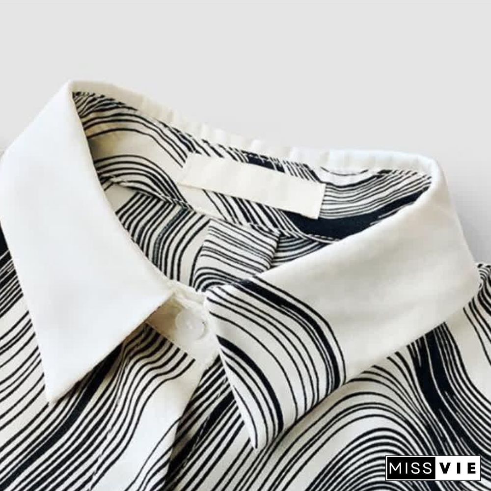 Colorblock Stripe Print Lapel Shirt Workwear