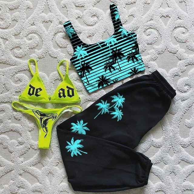 Trendy Hawaiian Plane Tree Street Tank Top Suit