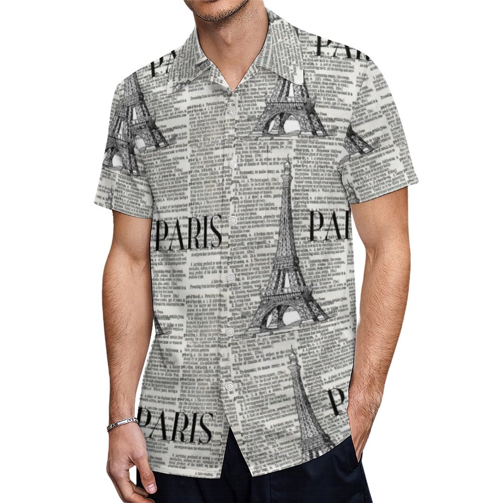 Paris Eiffel Tower Hawaiian Shirt Mens Button Down Plus Size Tropical Hawaii Beach Shirts