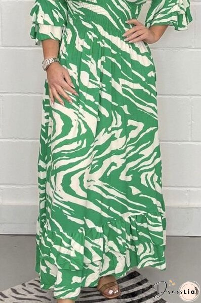 Smocked Printed Flounce Sleeve Maxi Dress