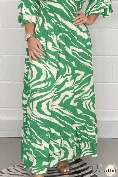 Smocked Printed Flounce Sleeve Maxi Dress