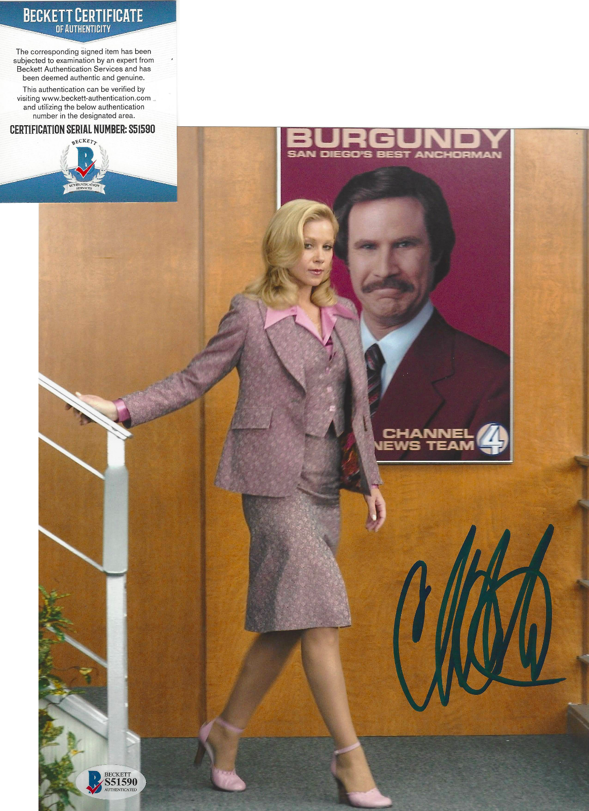 CHRISTINA APPLEGATE SIGNED AUTHENTIC ANCHORMAN 8X10 MOVIE Photo Poster painting BECKETT BAS COA