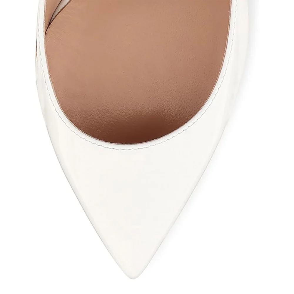 YDN Simple White Pointed Toe Decorative Heel Pumps for Women