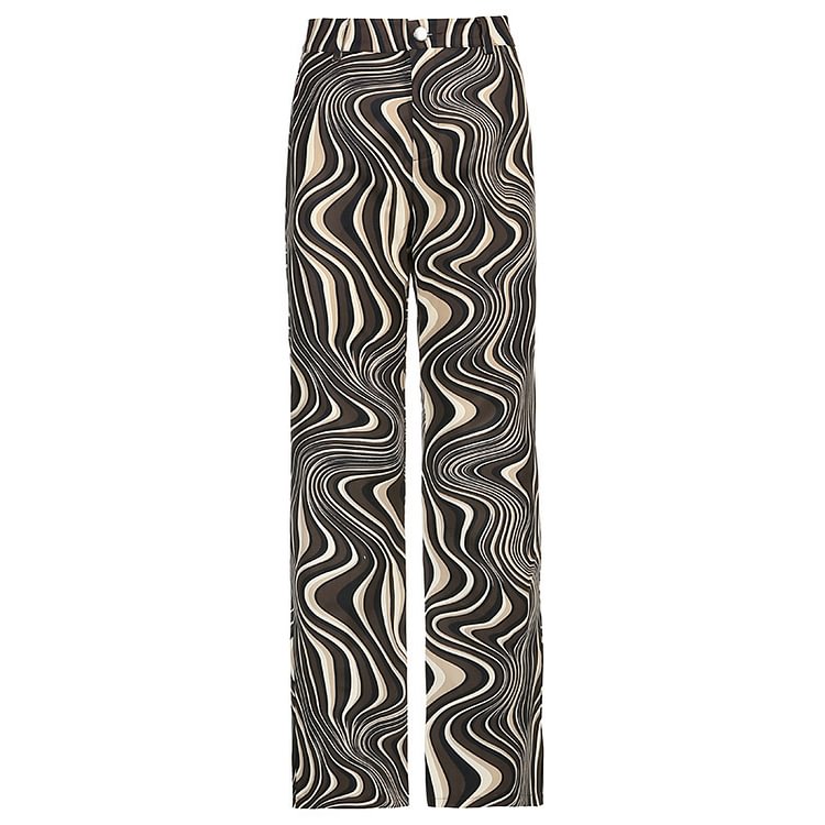 Swirl Stripe Pattern Relaxed Wide Leg Trousers - tree - Codlins