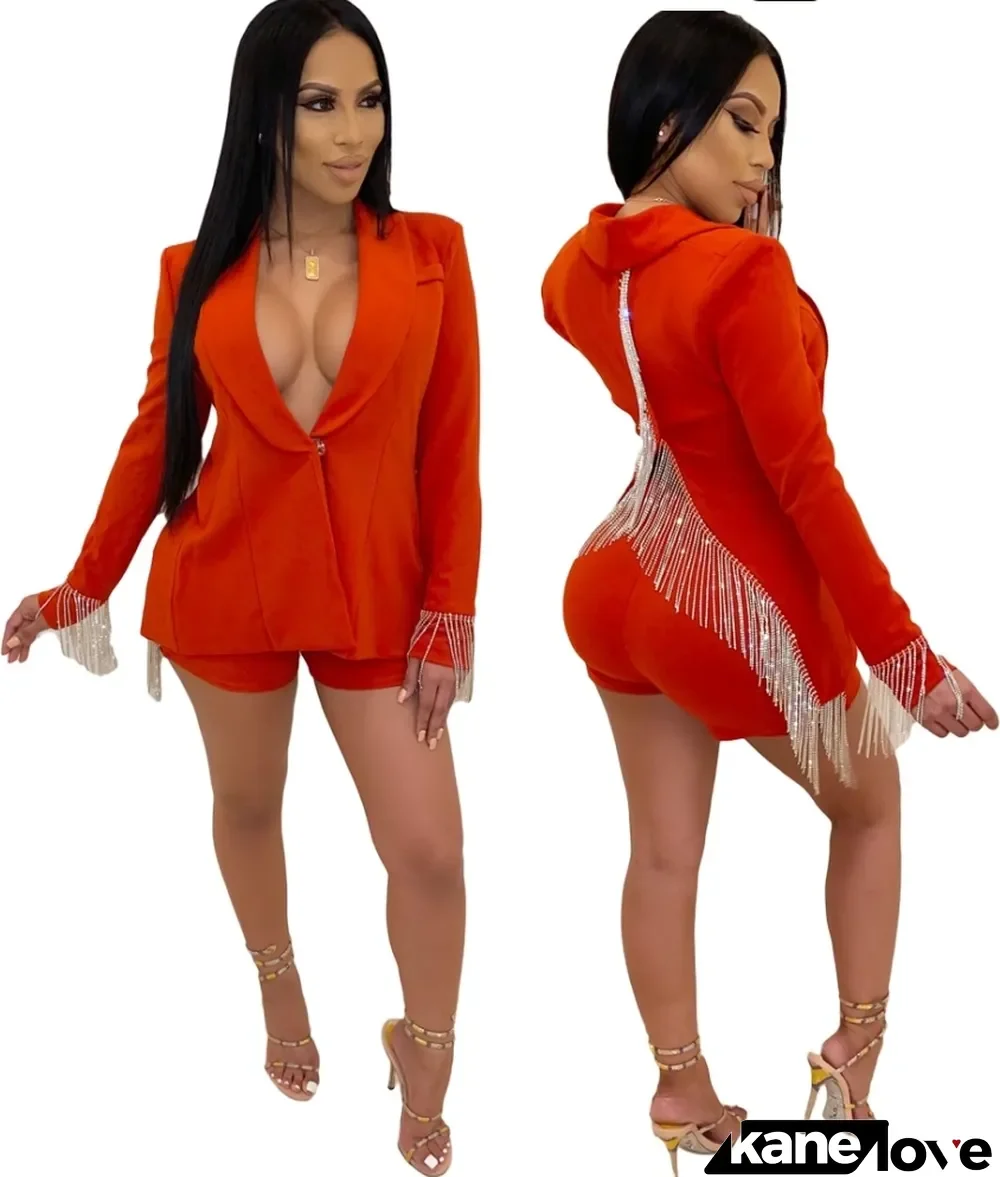 Unique Tassels Blazer and Shorts Set