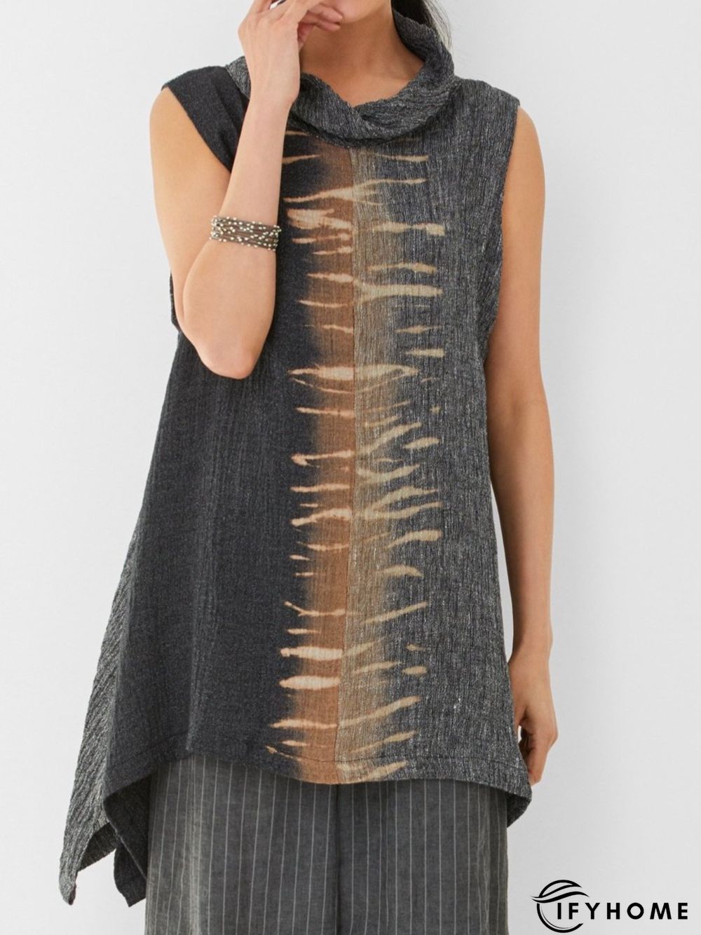 Casual Paneled Sleeveless Ombre/Tie-Dye T-shirt | IFYHOME
