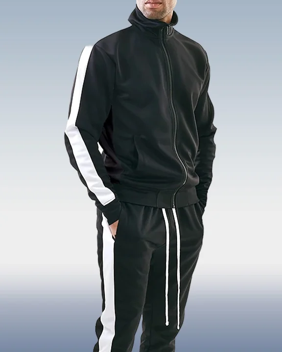 Men's black and white color block jogging sportswear