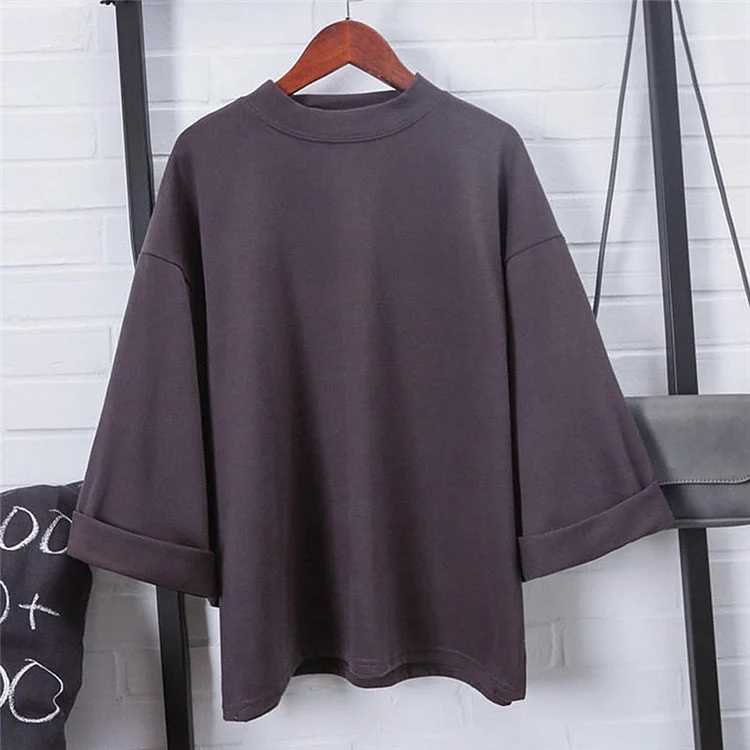 New Arrival Women Fashion Oversize Tee Loose Plain 3/4 Sleeve Simple Casual T-Shirt